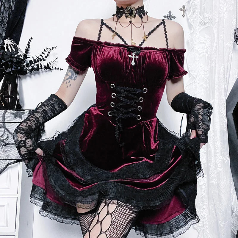 fitted lace wedding dress Black Red Gothic Lolita JSK Jacquard Court Dress main image 1
