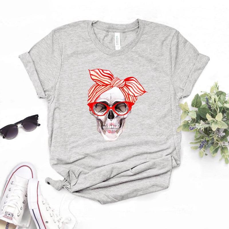 MAKAYA Rockabilly T-Shirt Voor Vrouwen Met Doodshoofd - Motorhelm Skull Zwart Maat M