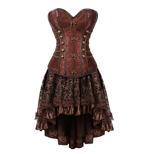 brown gothic dress Women's Goth Corset Dress Lace Halter Emo Sleeveless Gothic Dresses SteamPunk Gothic Vampire Witch Costume for Women